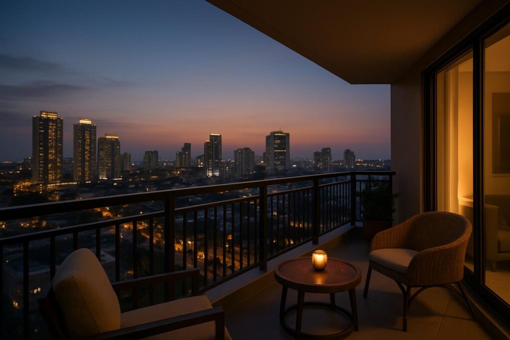 Pemandangan skyline Batam dari balkon apartemen saat senja