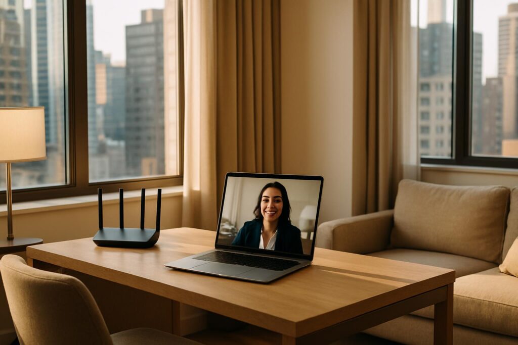 Workspace di apartemen modern dengan koneksi WiFi cepat
