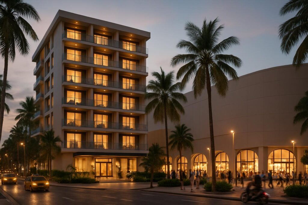 Serviced apartment modern dekat Grand Batam Mall dengan pemandangan kota dan suasana tropis